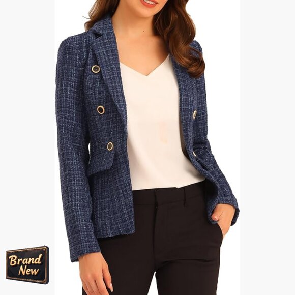 Classic Tweed Blazer Long Sleeve Work Professional Blazer Padded Shoulder